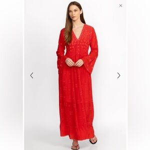 NWT | Johnny Was | L | Red Eyelet Maxi Dress | Pockets!